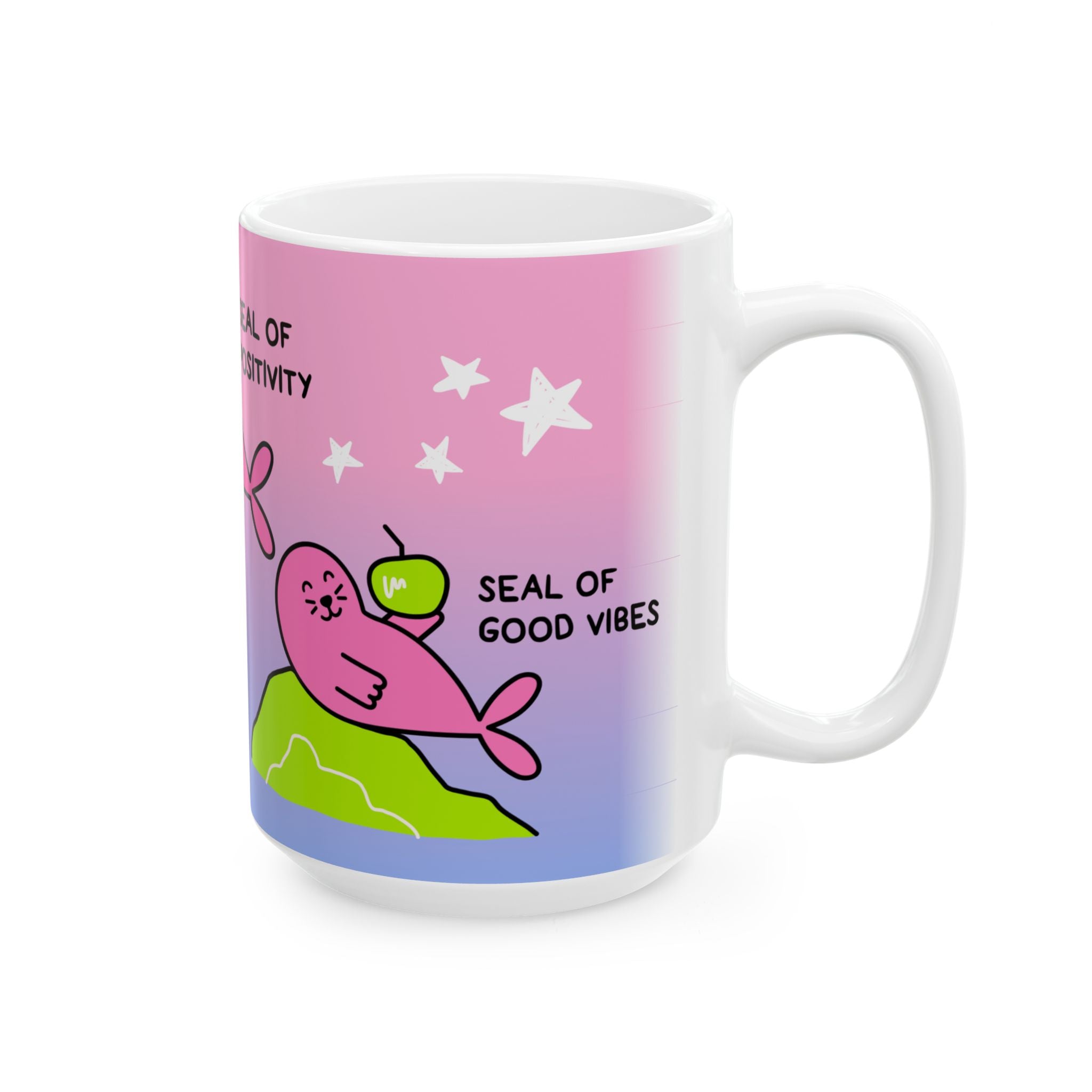 "Three Happy Seals" Mug, Pink/Blue