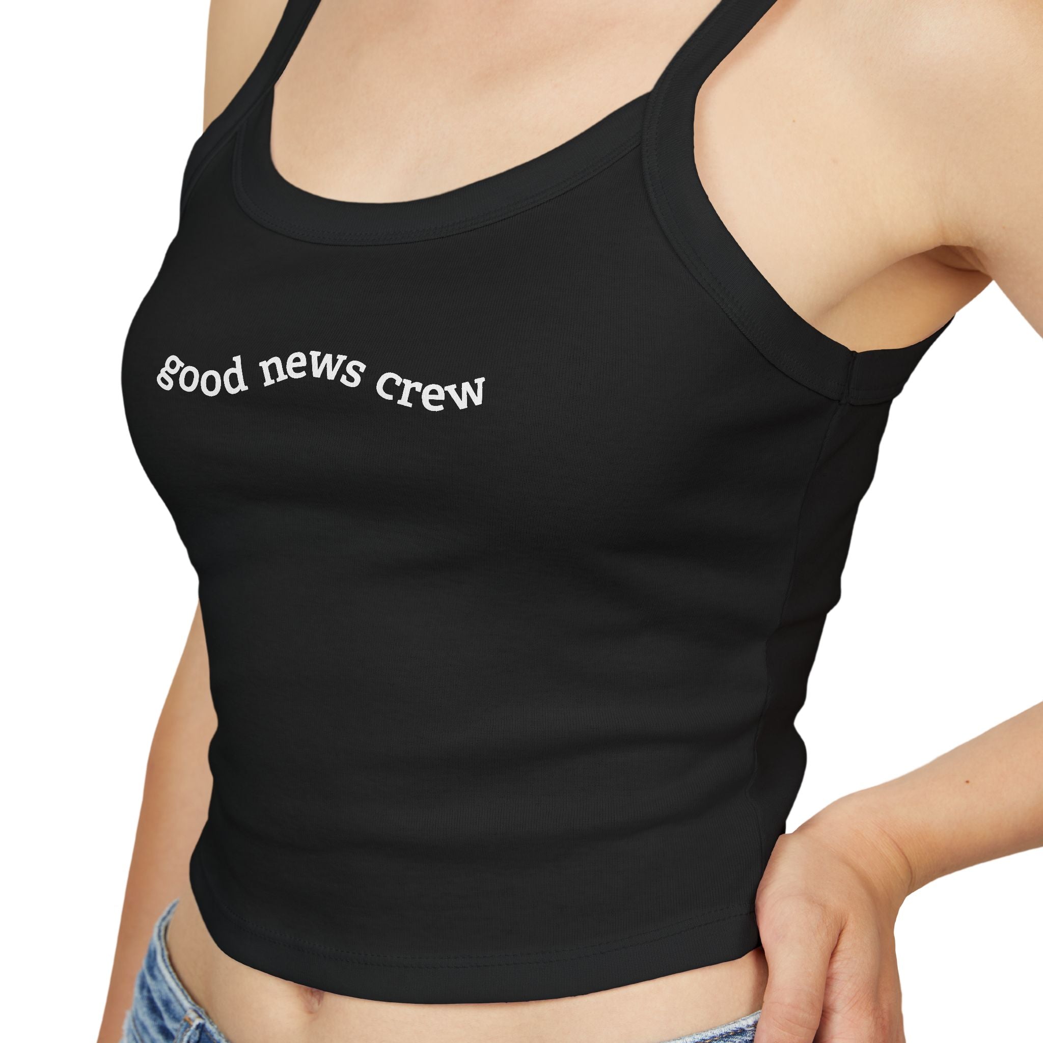 "Good News Crew" Women's Cropped Spaghetti Strap Tank Top