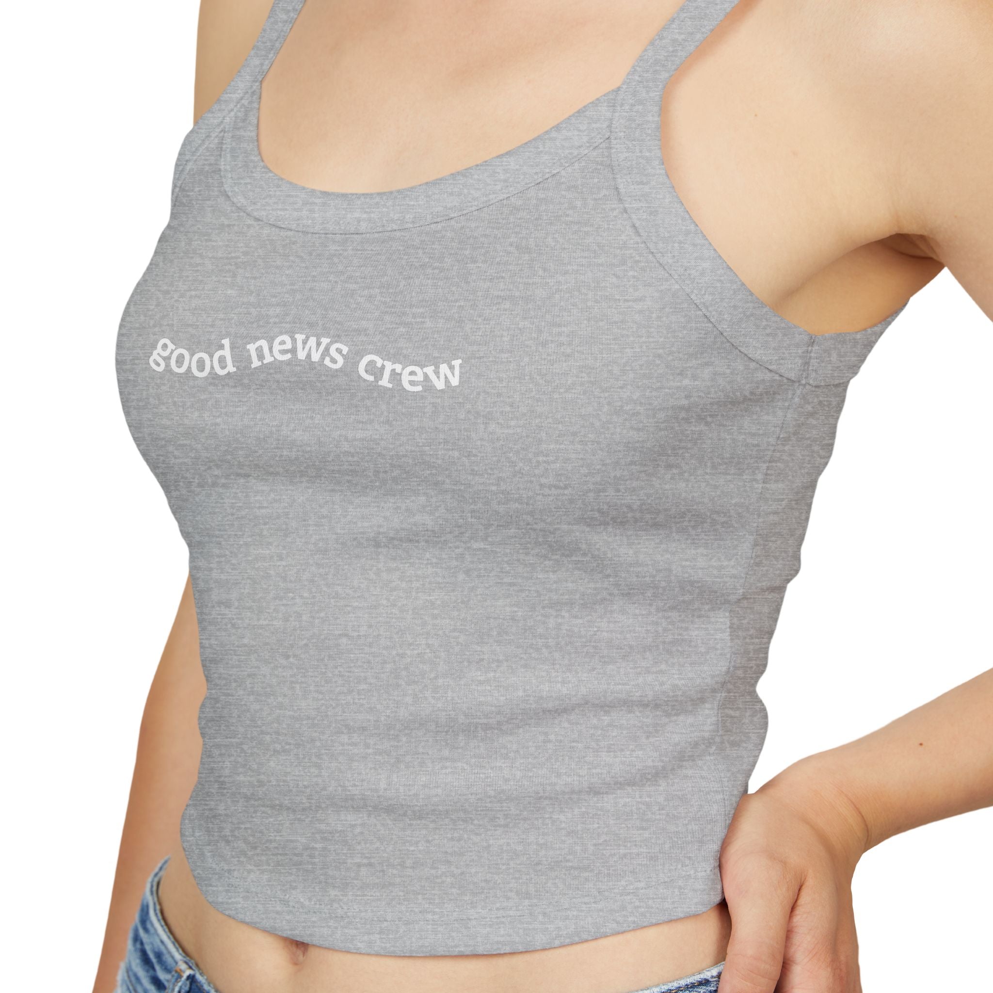"Good News Crew" Women's Cropped Spaghetti Strap Tank Top
