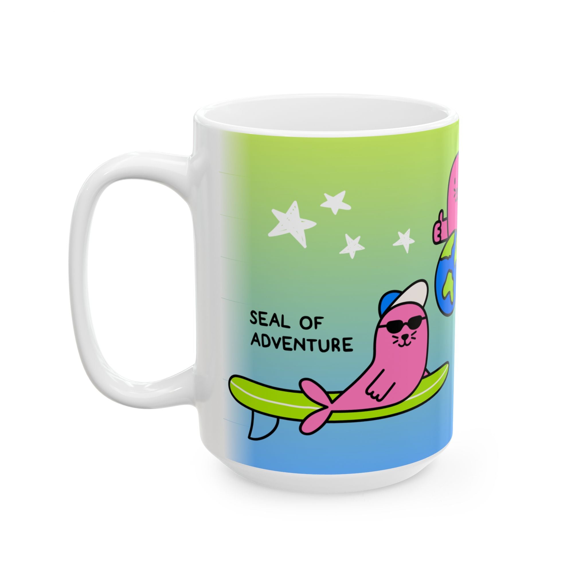 "Three Happy Seals" Mug, Green/Blue