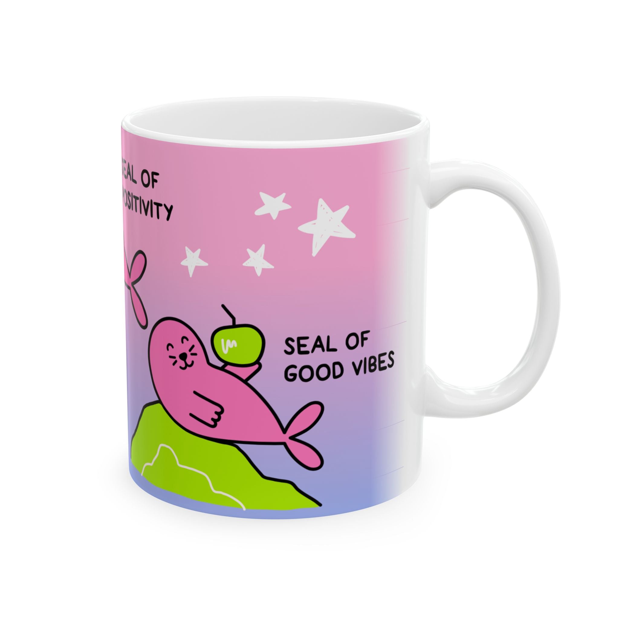 "Three Happy Seals" Mug, Pink/Blue