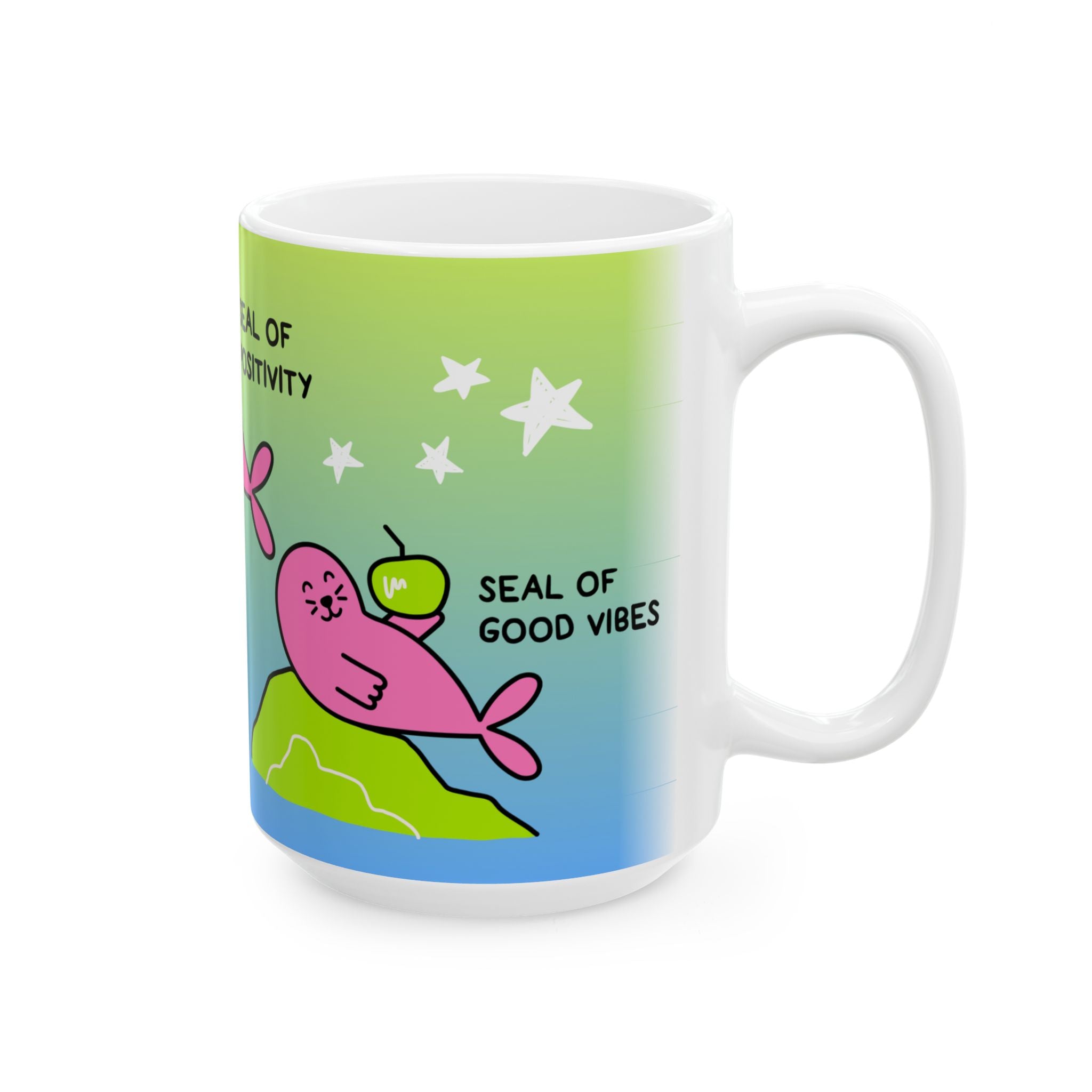 "Three Happy Seals" Mug, Green/Blue