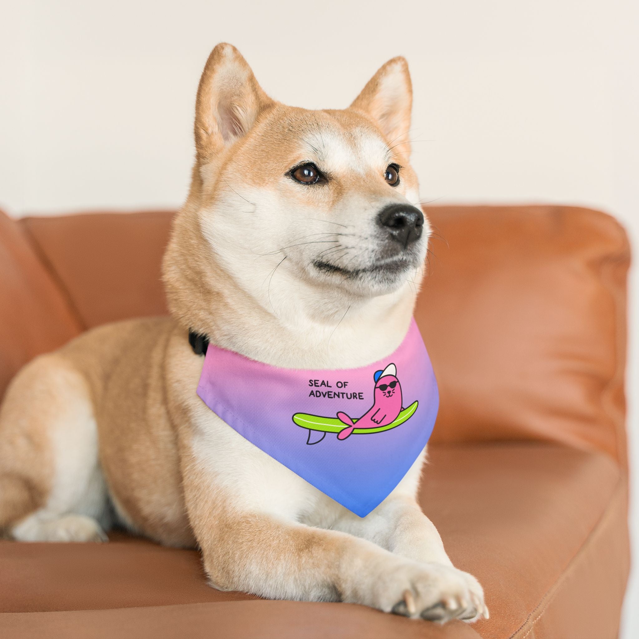 "Seal of Adventure" Pet Bandana with Buckle, Pink/Blue