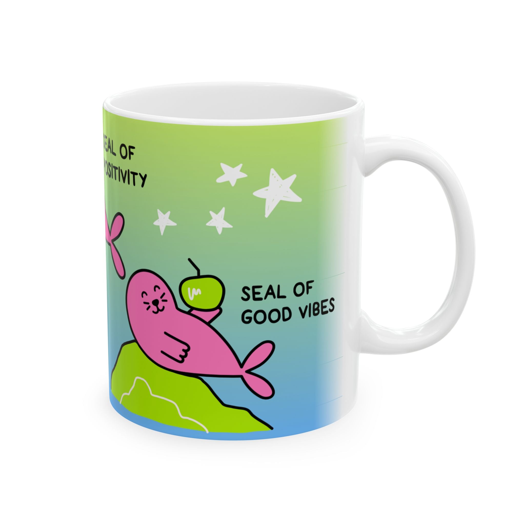 "Three Happy Seals" Mug, Green/Blue