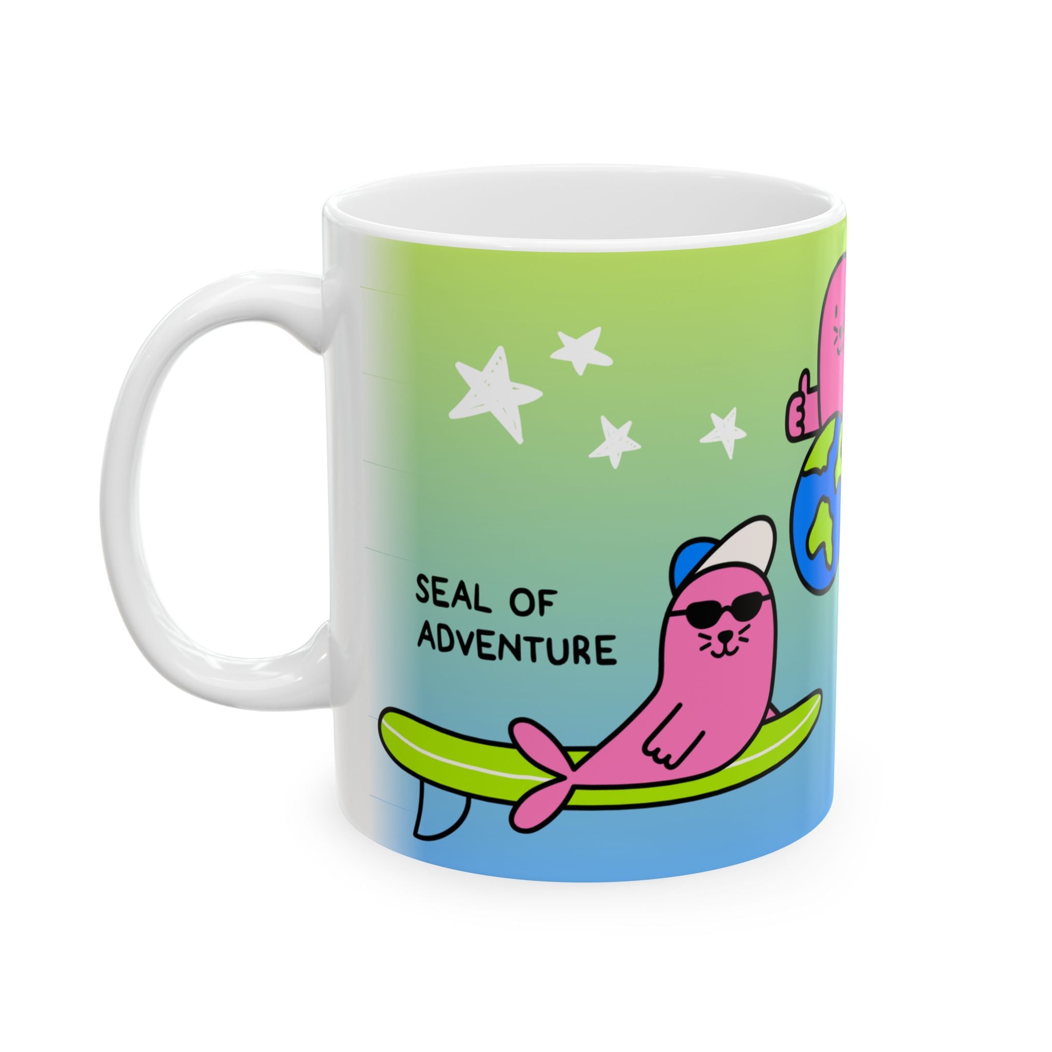"Three Happy Seals" Mug, Green/Blue