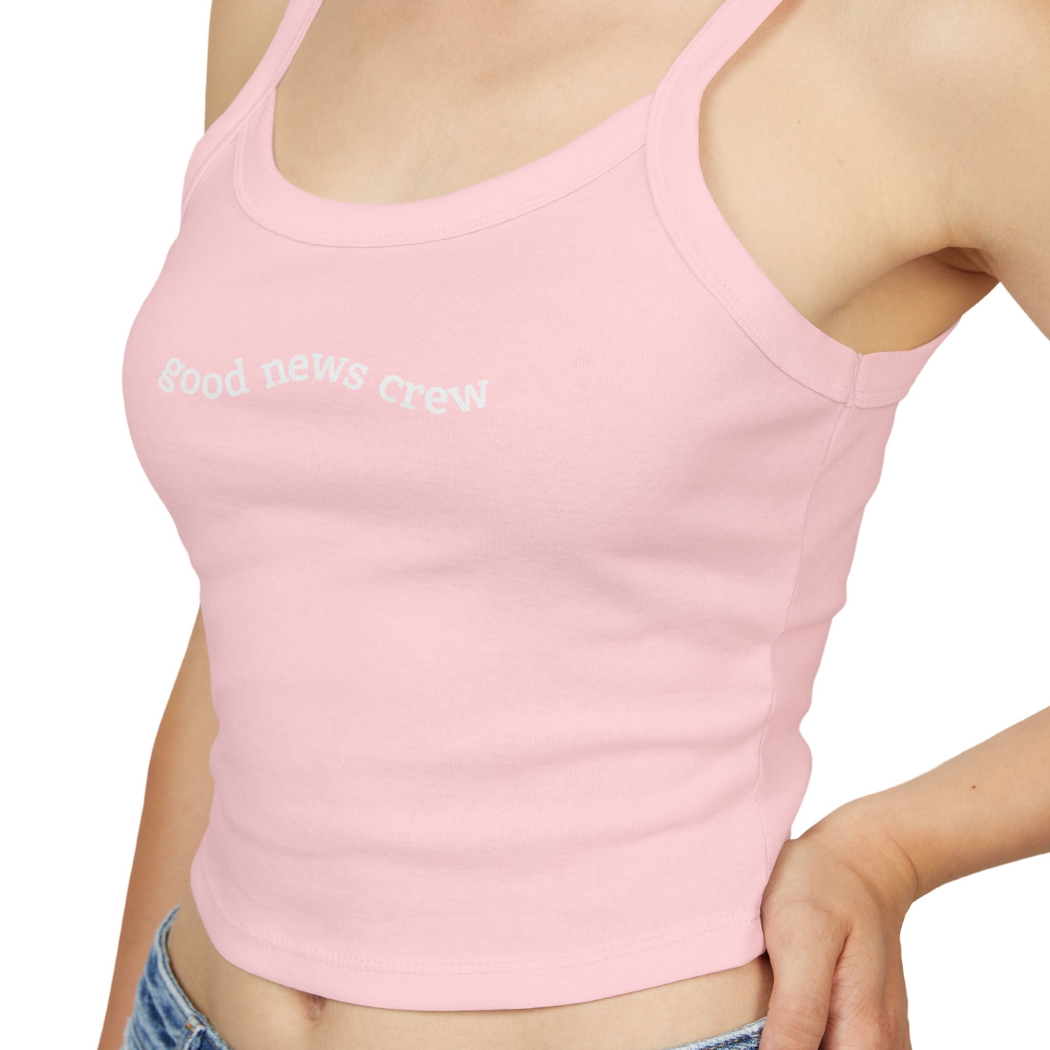 "Good News Crew" Women's Cropped Spaghetti Strap Tank Top