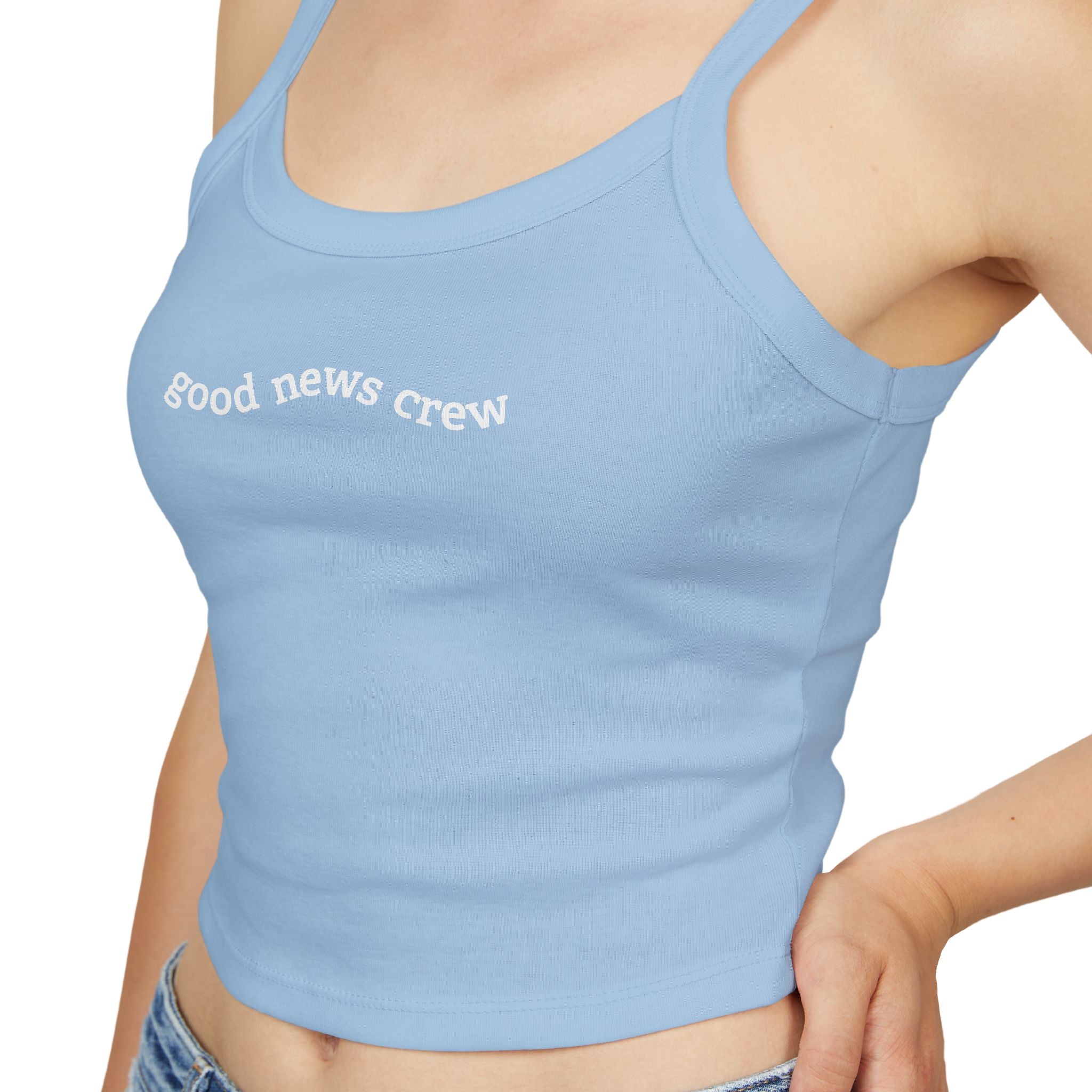 "Good News Crew" Women's Cropped Spaghetti Strap Tank Top