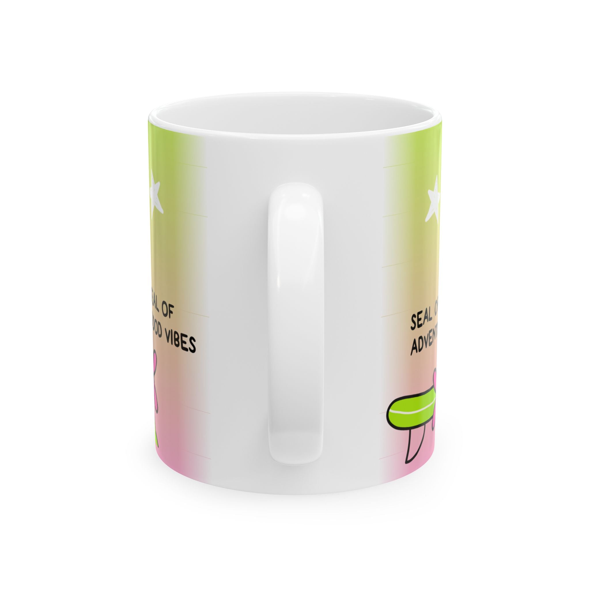 "Three Happy Seals" Mug, Green/Pink