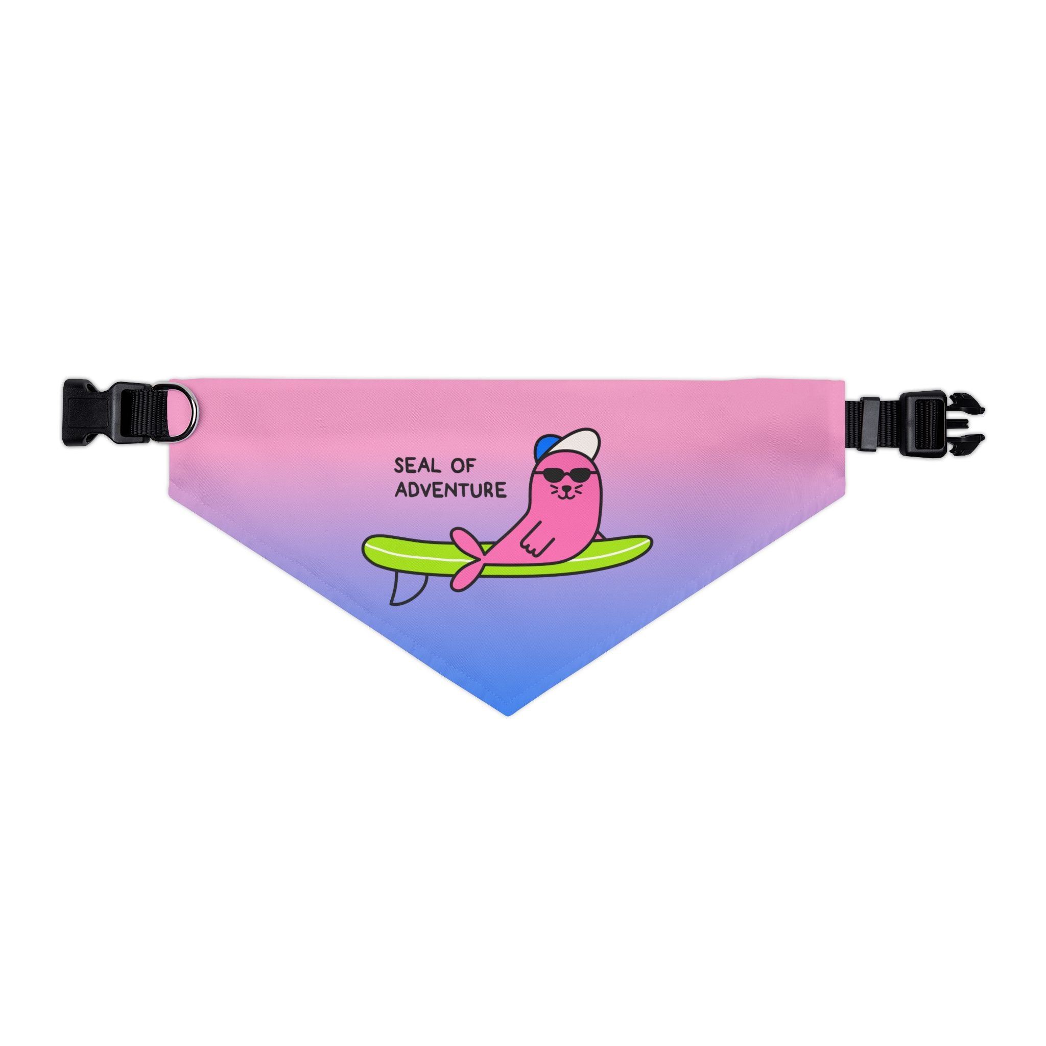 "Seal of Adventure" Pet Bandana with Buckle, Pink/Blue