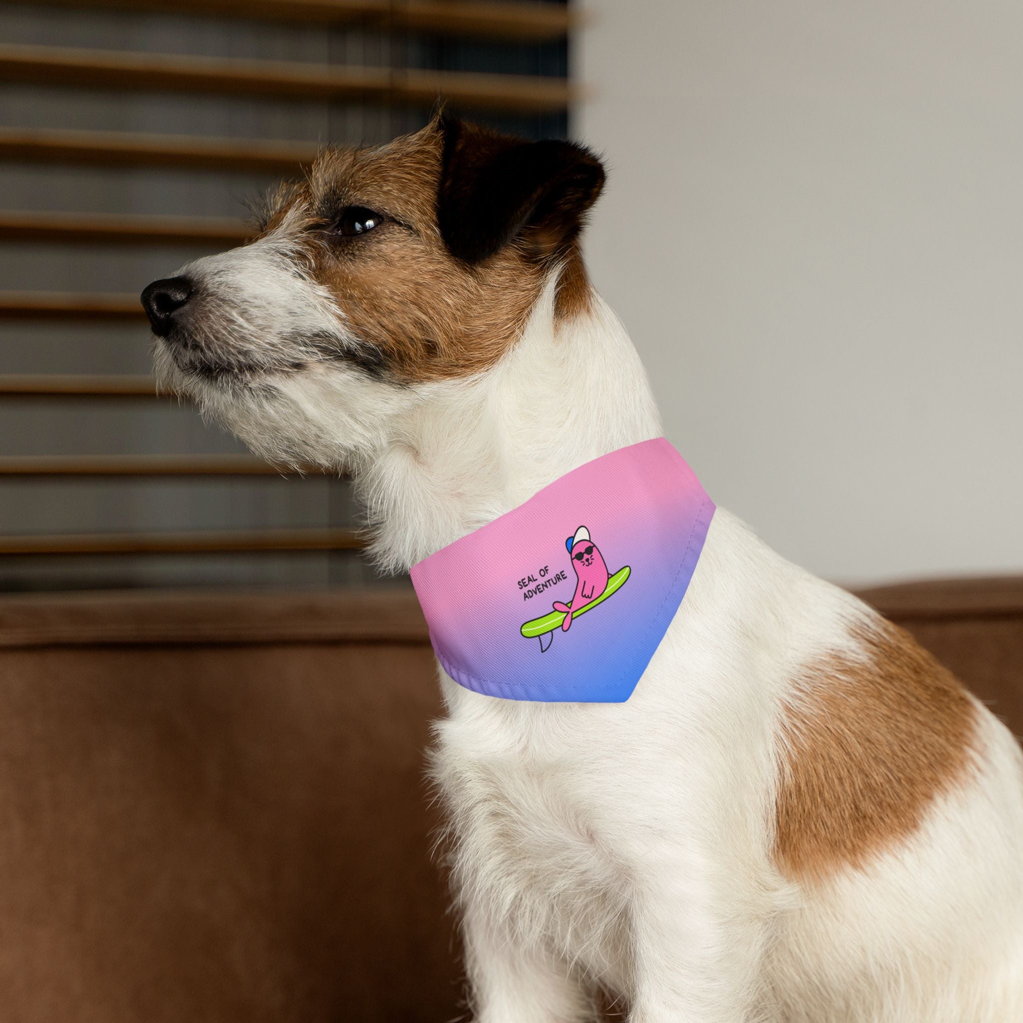 "Seal of Adventure" Pet Bandana with Buckle, Pink/Blue