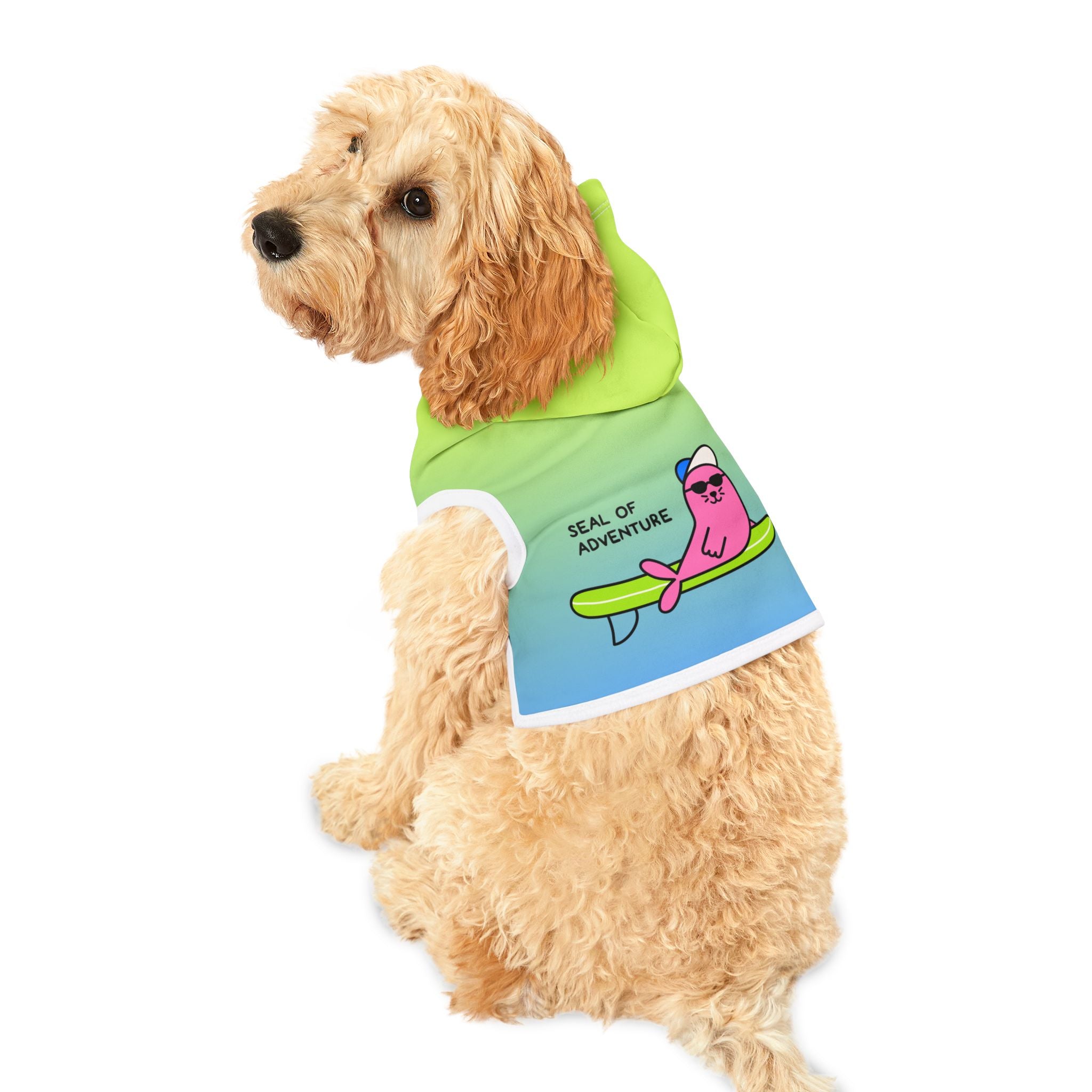 "Seal of Adventure" Pet Hoodie, Green/Blue