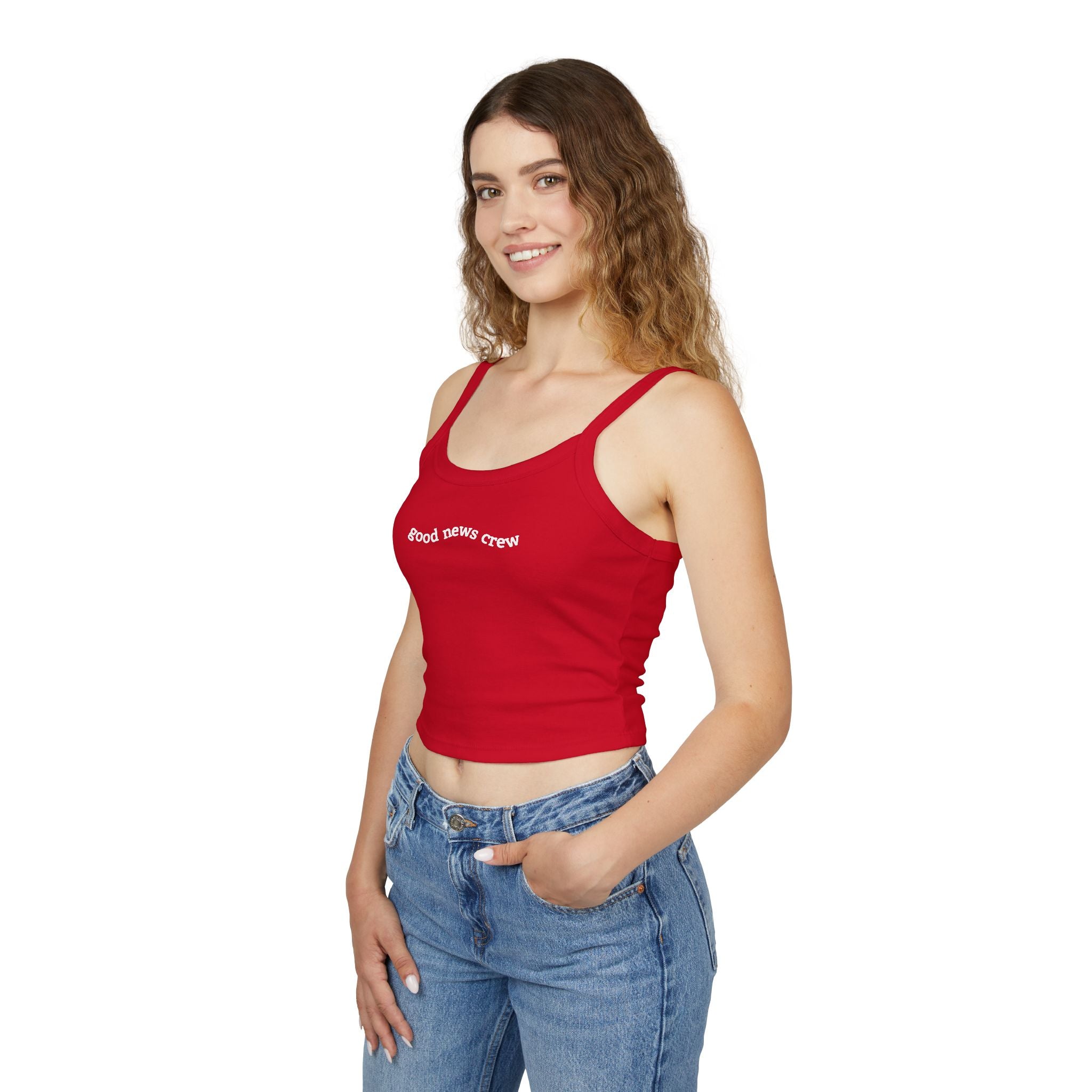 "Good News Crew" Women's Cropped Spaghetti Strap Tank Top