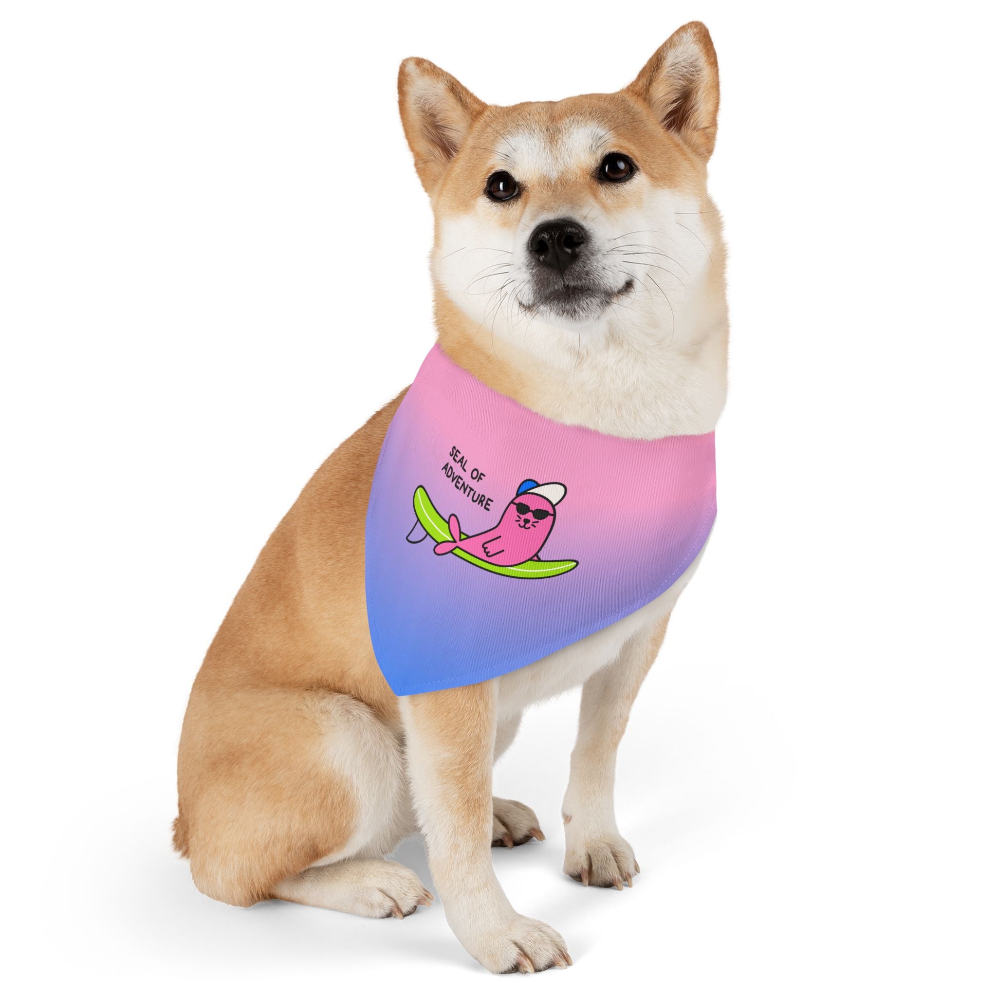 "Seal of Adventure" Pet Bandana with Buckle, Pink/Blue