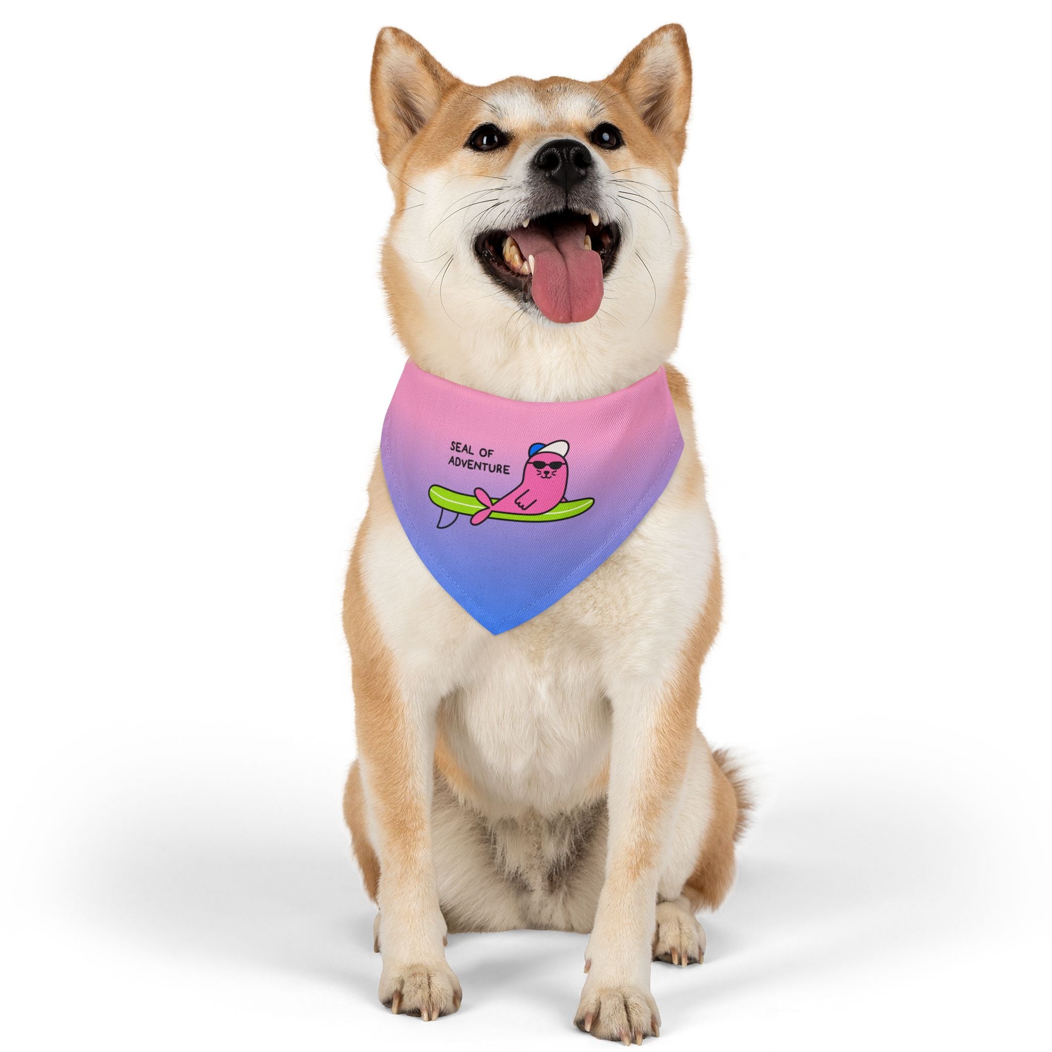 "Seal of Adventure" Pet Bandana with Buckle, Pink/Blue
