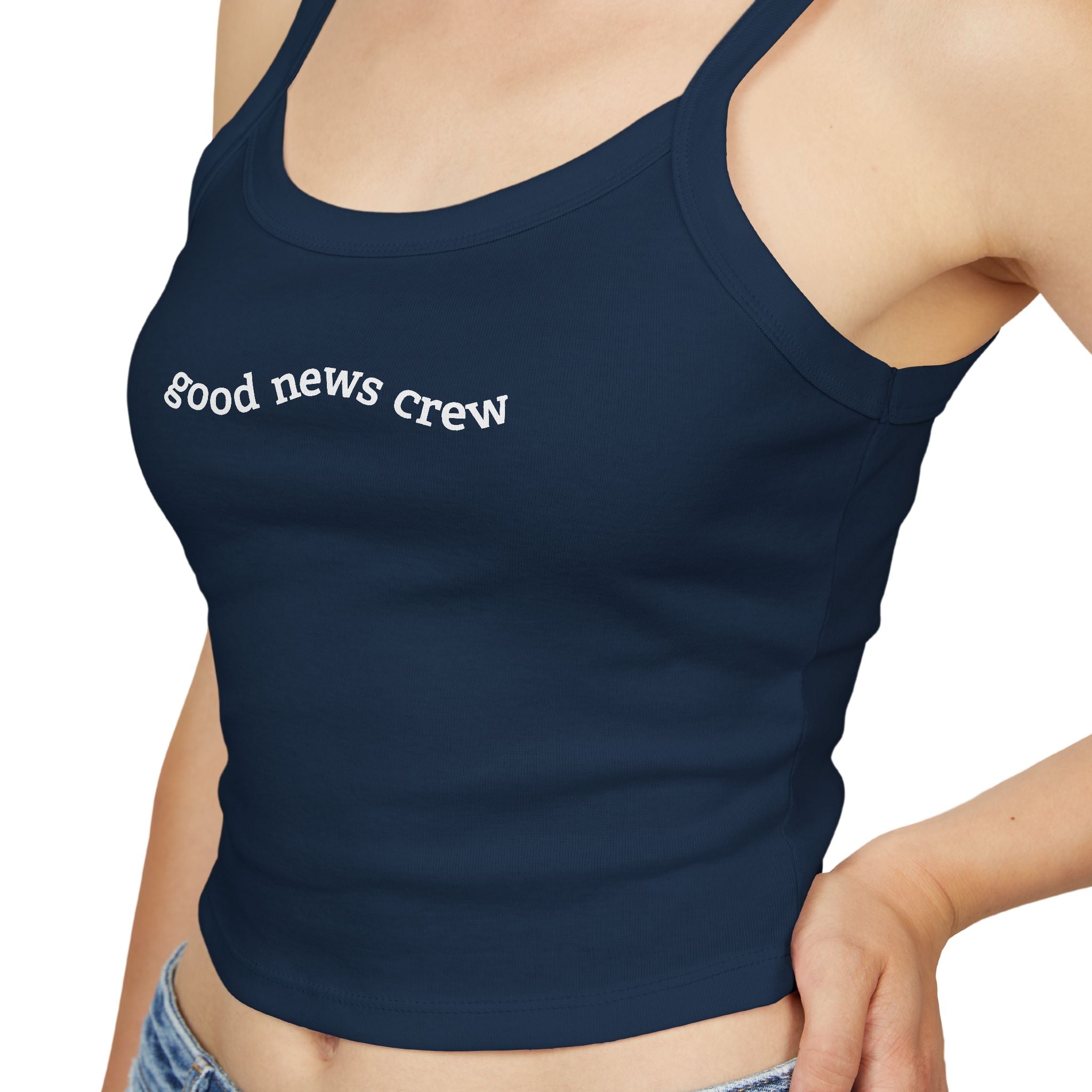 "Good News Crew" Women's Cropped Spaghetti Strap Tank Top