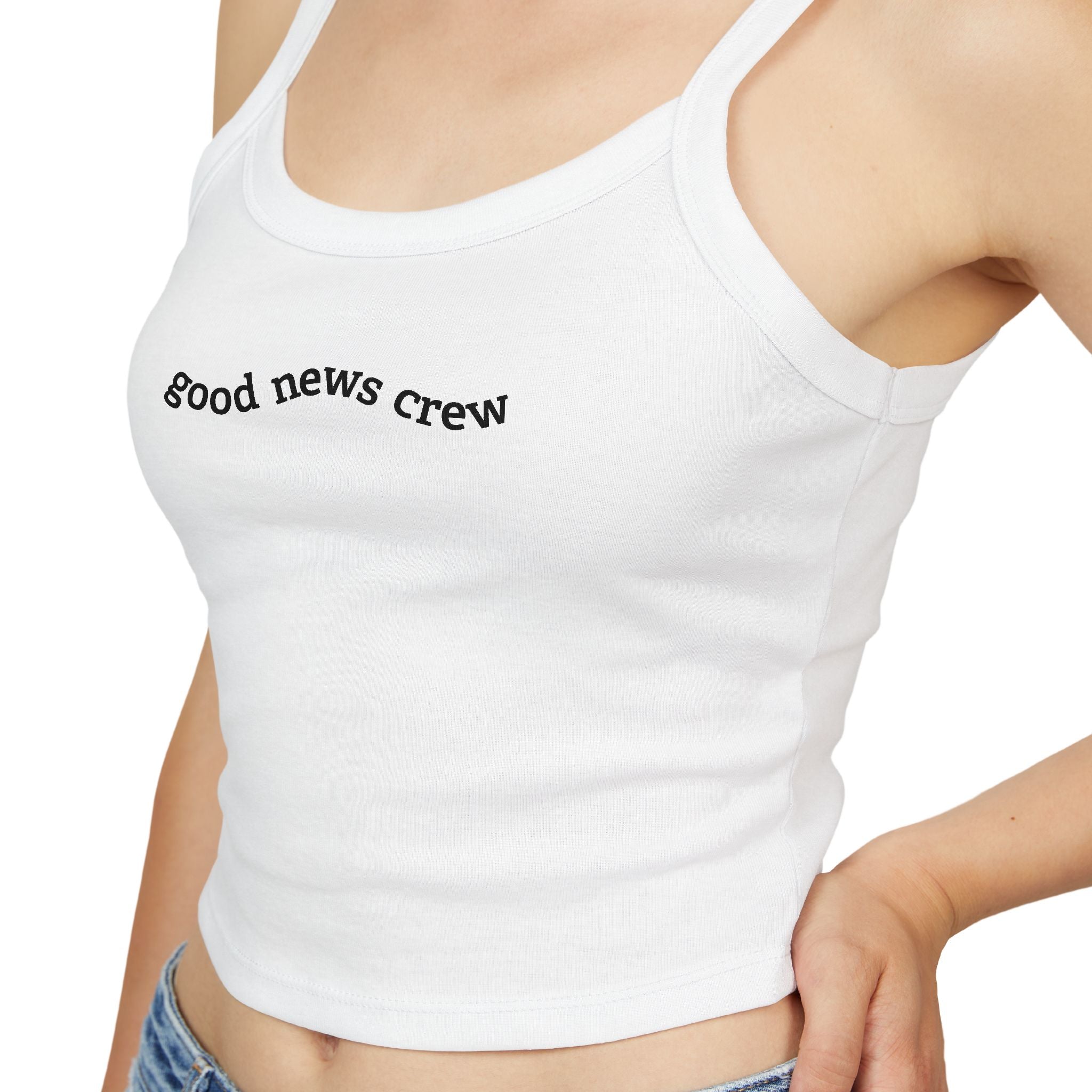 "Good News Crew" Women's Cropped Spaghetti Strap Tank Top