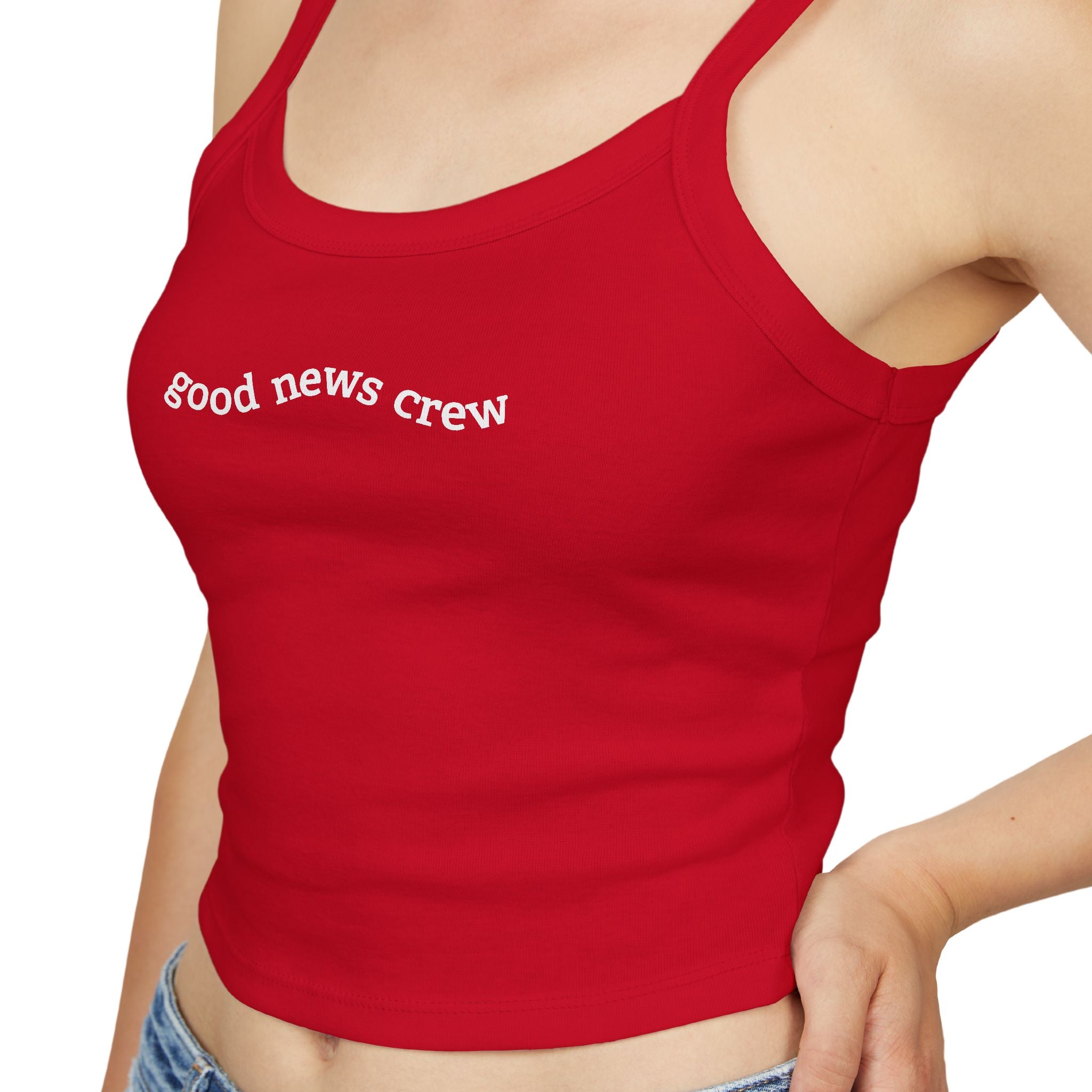 "Good News Crew" Women's Cropped Spaghetti Strap Tank Top